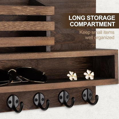 Key and Mail Holder Wall Mount, Key Hanger with Long Storage Box and Key Hooks for Coat, Dog Leash, Home Decor Rack, House Accessories, Entry Way Organizer