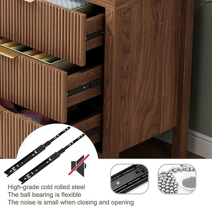 Nightstand with 3 Drawers, Dresser and Nightstand Sets, Bedside Tables, Mid Century Nightstands with 3 Wide Drawers for Bedroom, Kids’ Room, Hallway - Walnut