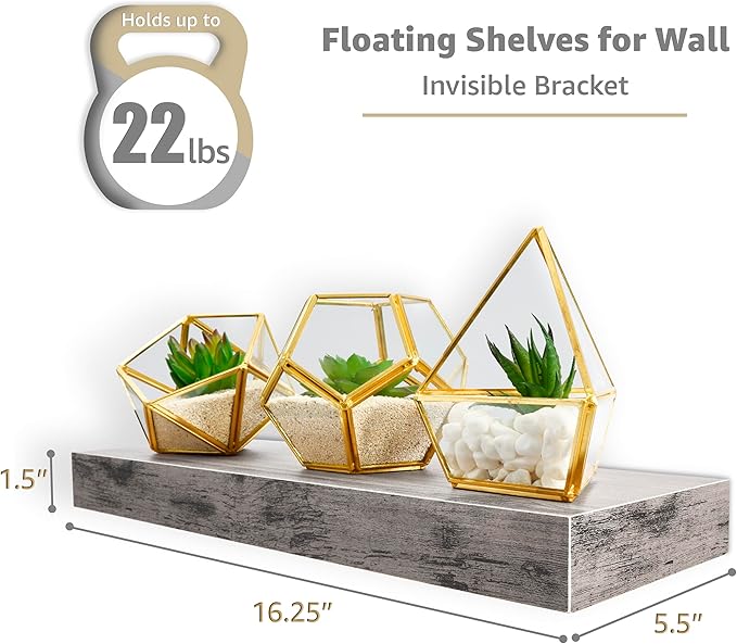Sorbus Floating Shelves for Wall, Bathroom Shelves Wall Mounted for Kitchen, Bedroom, Living Room, Bathroom Storage, Over Toilet, Hanging Book Shelf for Wall Home Decor (Gray, 4 Pack)