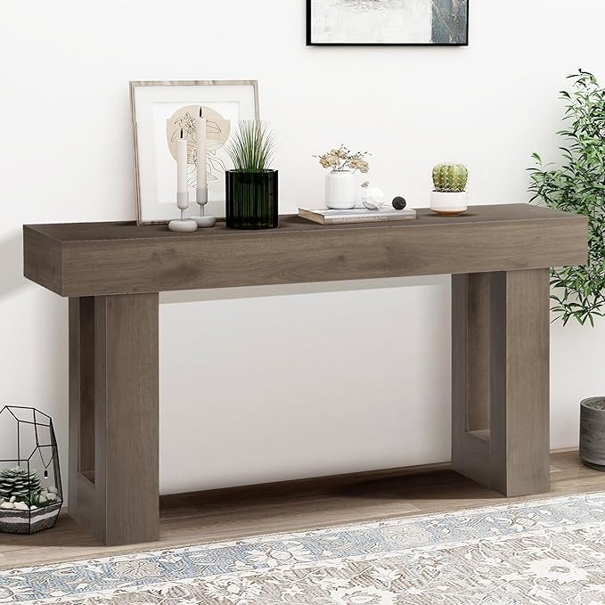 Grepatio 63 Inch Entryway Console Table, Rustic Narrow Sofa Table, Wood Long Console Table, Farmhouse Entry Way Table, Behind Couch Tables for Entrance, Hallway, Living Room (Grey Brown)