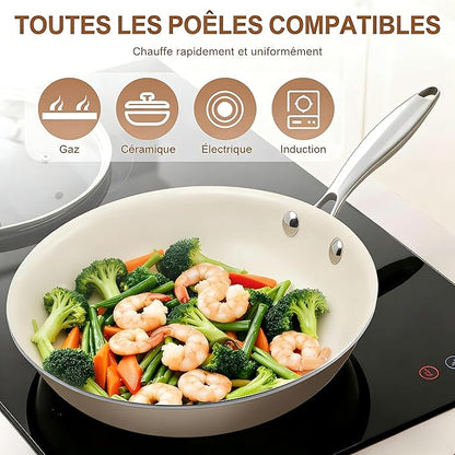 9.25 Inch and 11 inch Ceramic Nonstick Frying Pan Skillet - PFAS-Free, Non-Toxic, Oven Safe & Induction Ready, Aluminum Cookware with Stainless Steel Handle