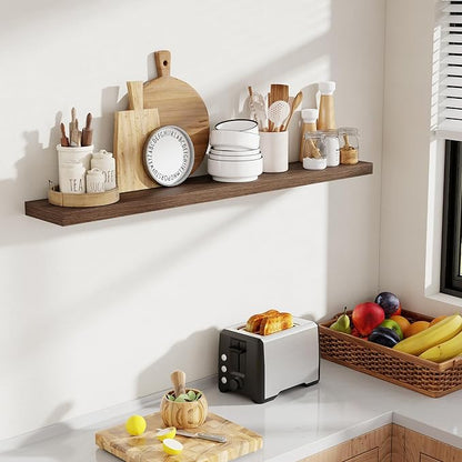 Acovy 48 Inch Floating Shelves, 8 Inch Deep Floating Shelves for Wall, Hanging Shelf with Invisible Brackets, Deep Shelves for Bathroom, Bedroom, Living Room, Walnut, Set of 1
