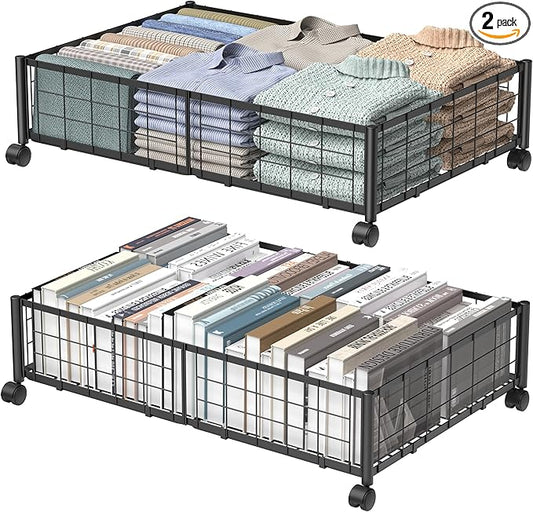 Hleelomi Under Bed Storage with Wheels, 360° Rotating, No-Assembly Underbed Storage Containers, 2PACK