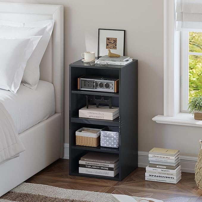 4-Tier Stackable Cube Storage Organizer, DIY Bookcase with 4 Removable Open Shelves & Anti-Tip Design, Cube Book Shelf for Bedroom, Office, Dorm,30" W x 11.81" D x 30" H, Black