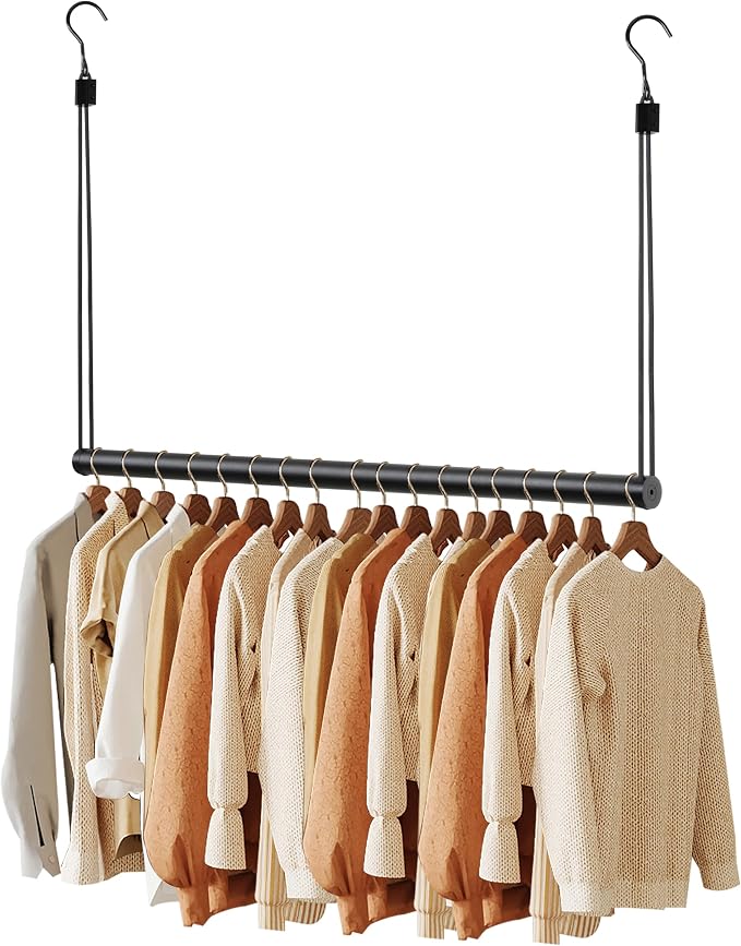 BaiNong Adjustable Closet Hanging Rod Heavy Duty 36'' Black (Black, 36 Inch)