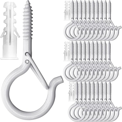 PlusRoc 30 Pack Christmas Light Hooks for Outside String Light Hanger Clips, 2.2 Inch White Cup Hooks Screw in Eye Hook Q-Hanger, Wall & Ceiling Deck Patio Tree Mount