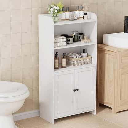 Homhedy Small Bathroom Storage Cabinet, Freestanding Toilet Paper Storage with 2 Doors and Shelves, Bathroom Organizers and Storage for Small Spaces, Laundry Room, 9.8" D x 19.7" W x 39.9" H, White