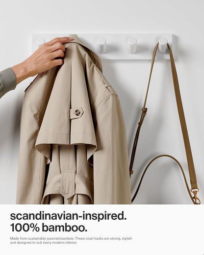 LARHN Wall Mounted Coat Rack, White with 5 Heavy-Duty 1" Diameter Hooks, 16.5" - Wall Hook Rack - Modern Scandinavian Home Decor