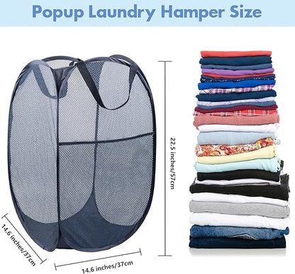 DUCOO Pop Up Laundry Hamper, 70L Collapsible Mesh Laundry Basket with Side Pocket, Foldable Dirty Clothes Hamper with Sturdy Reinforced Handles for Home Dorm Bedroom Travel Bathroom Storage, Blue