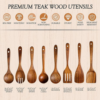 SOOMGYEOL SEOM 8-Piece Teak Wood Cooking Utensil Set | Wooden Spoons and Spatulas, Nonstick Safe, Heat Resistant, Kitchen Tools