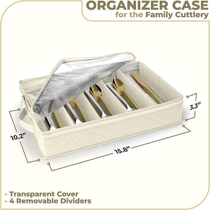 Sorbus Flatware & Utensil Storage - Gray Fabric Chest Box for Storage and Organizing Utensils, Silverware, Flatware, Cutlery - Silverware Organizer Container with Zipper Clear Lid & Adjustable Divider