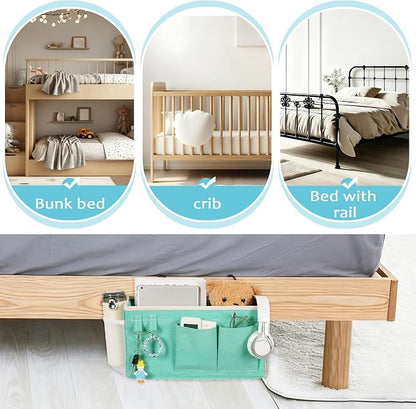 Loghot Bedside Caddy/Bedside Storage Bag Hanging Organizer for Bunk and Hospital Beds,Dorm Rooms Bed Rails,Can be Placed Glasses,Books,Mobile Phones,Keys (Green)