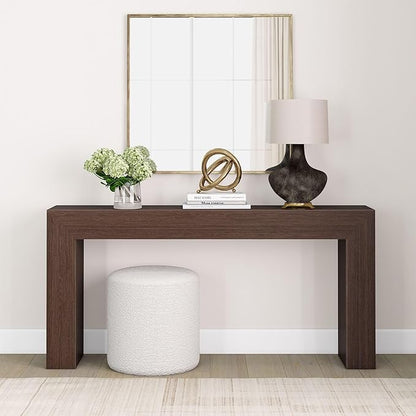 Plank+Beam Grand Console Table, 66 Inch Modern Solid Wood Sofa Table, Narrow Entryway Table for Hallway, Behind The Couch, Living Room, Foyer, Walnut Wirebrush