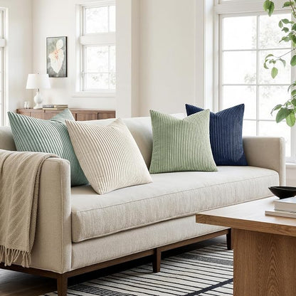 MIULEE Boho Farmhouse Muted Teal Throw Pillow Covers 18x18 Inch Set of 4 Mordern Nordic Cushion Covers Soft Corduroy Spring Home Decor for Couch Bed Sofa Living Room