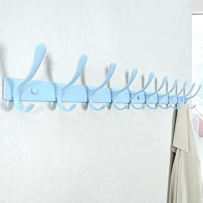 SKOLOO Coat Rack Wall Mounted - 10 Hooks, Heavy Duty, Stainless Steel, Metal Wall Hanger, Sturdy Coat Hooks for Hanging Coats, Jacket, Clothes, Hat, Blue