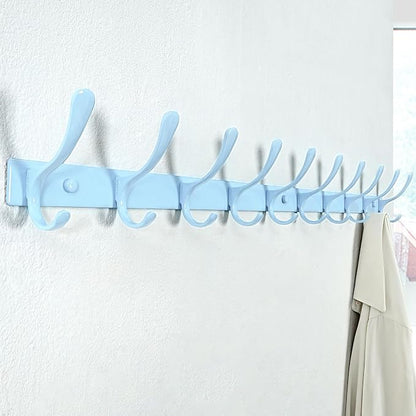 SKOLOO Coat Rack Wall Mounted - 10 Hooks, Heavy Duty, Stainless Steel, Metal Wall Hanger, Sturdy Coat Hooks for Hanging Coats, Jacket, Clothes, Hat, Blue