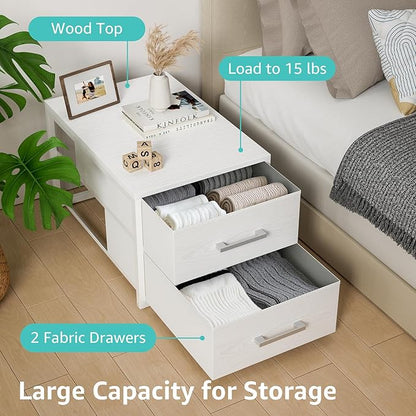 BOLUO Stackable Storage Drawers Narrow Closet Organizers and Storage Fabric White 2 Drawer Dresser for Bedroom 2 Packs Modern