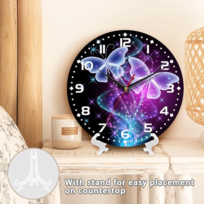 Clock for Living Room, The Abstract and Wonderful Butterfly Under The Starry Sky Wall Clock, Contemporary Home Decor Easy to Read Wall Clock for Living Room, Bedroom, Bathroom and Kitchen, 10 Inch