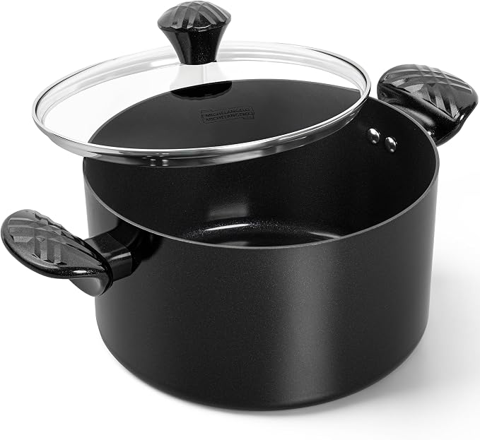MICHELANGELO Stock Pot with Lid, 6 Quart Soup Pot with Lid, Nonstick Ceramic Cooking Pot with Stay-Cool Handle, Induction Compatible - 6QT, Black
