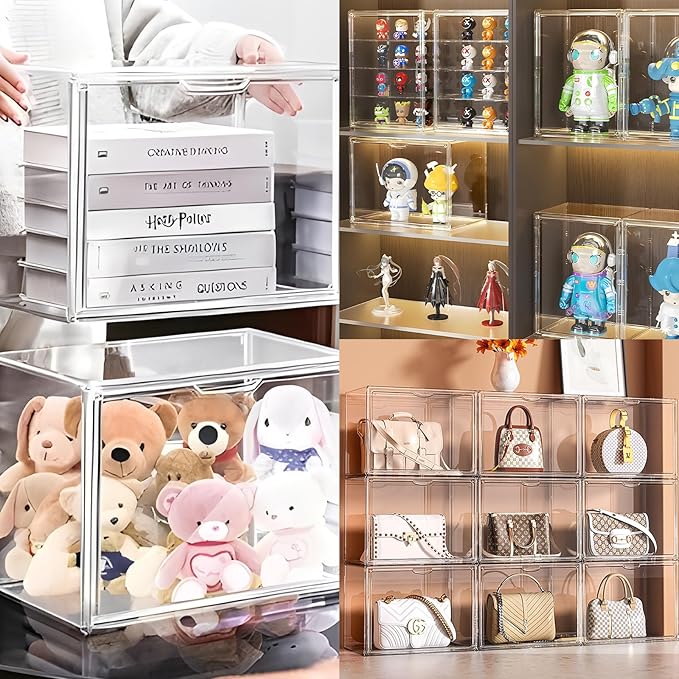 6 Pcs Clear HandPurse Storage Organizer, 15.7"x 11.8"x 9.84" Purse Storage Organizer for Closet Clear Stackable Handbag Display Case Box with Magnetic Door for Collectibles, Cosmetic, Heels