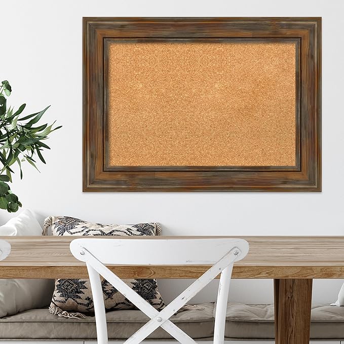 Amanti Art Natural Cork Board for Wall, 22x30 Vision Board with Brown Wood Frame, Medium Corkboard Office Decor for Home Organization, Country Rustic Corkboard Pinboard to Display Items for Home