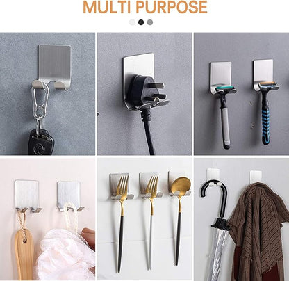 Razor Holder Shaver Hook Hanger Stand for Shower (6 Pack) Self Adhesive Stainless Steel Heavy Duty Utility Storage, Bathroom Kitchen Organizer for Plug Robe Towel Loofah Bathrobe Coat