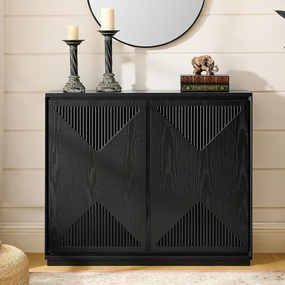 LKTART Buffet Cabinet Sideboard with Storage, Mid Century Modern Credenza with Doors & Shelves, Wood Small Coffee Bar Media Console Table for Kitchen, Living Room, Entryway-Black