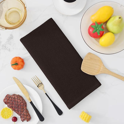 Homaxy 100% Cotton Waffle Weave Kitchen Dish Towels, Ultra Soft Absorbent Quick Drying Cleaning Towel, 13 x 28 Inches, 24-Pack, Dark Brown
