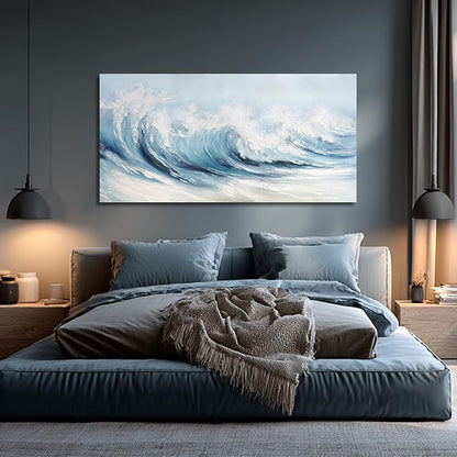 Belmrxne Coastal Wall Decor White Wall Art Ocean Artwork Textured Canvas Painting Wave Wall Painting for Living Room Dining Room Kitchen Office 24x48 Inches