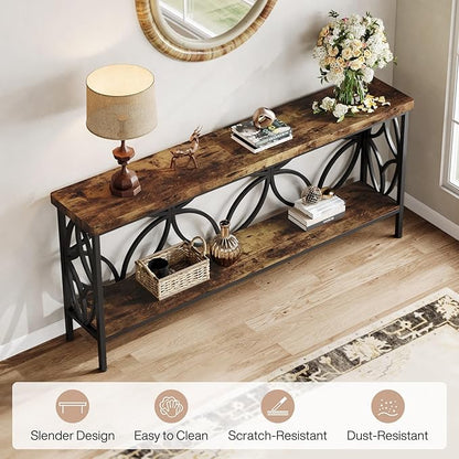 Tribesigns 70.9-Inch Narrow Sofa Table, 2-Tier Industrial Console Table Behind Couch, Long Entry Tables with Storage for Entryway, Living Room, Foyer, Hallway, Rustic Brown