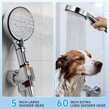 Filtered Shower Head with Handheld, 6-Spray High Pressure Shower Head to Reduce Dry Itchy Skin, Handheld Shower Head Set Includes 60" Hose & Adjustable Bracket