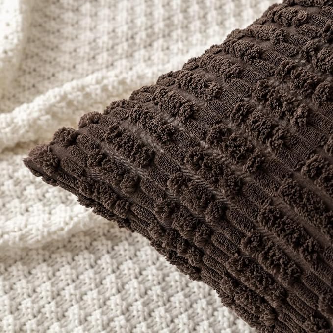 MIULEE Pack of 2 Corduroy Decorative Throw Pillow Covers 20x20 Inch Soft Boho Striped Pillow Covers Modern Farmhouse Home Decor for Sofa Living Room Couch Bed Dark Brown