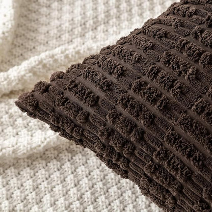 MIULEE Pack of 2 Corduroy Decorative Euro Sham Throw Pillow Covers 24x24 Inch Soft Boho Striped Pillow Covers Modern Farmhouse Home Decor for Sofa Living Room Couch Bed Dark Brown