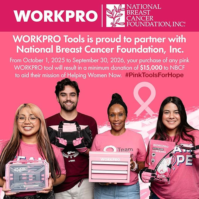WORKPRO Mini Metal Tool Box with 2 Drawers and Top Storage, Small Tool Chest with PVC Liners and PP Feet Pads, Cold Rolled Steel Toolbox with Magnetic Tab - Pink Ribbon