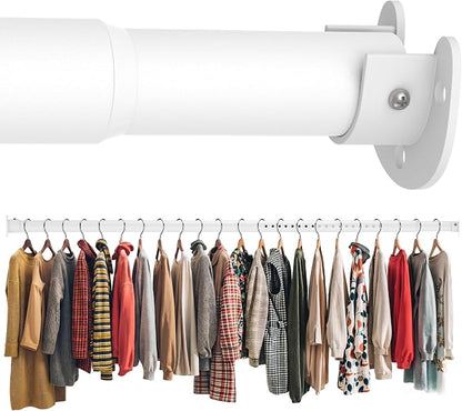 Long Closet Rod 17-87 Inches, Adjustable Heavy Duty White Metal Closet Rods for Hanging Clothes, 1.3 Inch Diameter with Wall Brackets for Wardrobes, Laundry Room
