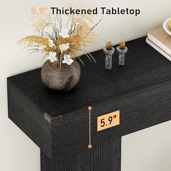63 Inch Long Console Table for Entryway, Farmhouse Wood Rectangular Sofa Table Behind Couch Table, Narrow Entryway Table for Living Room, Entrance, Hallway, Foyer, Easy Assembly (Charcoal Black)