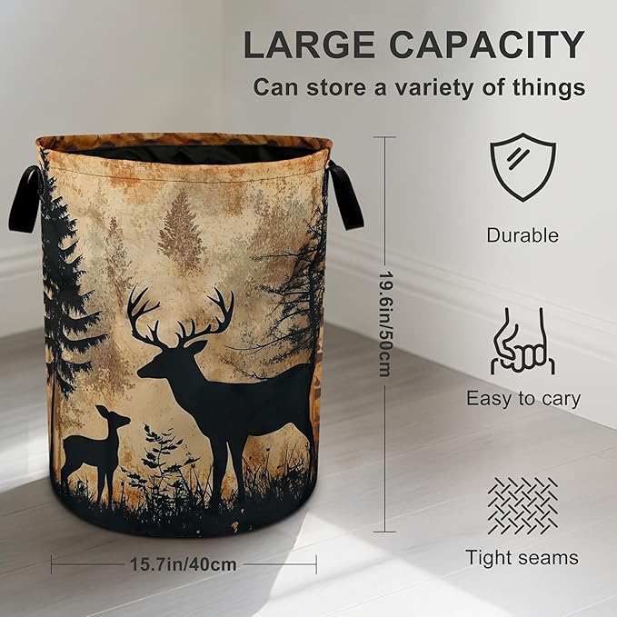 Forest Deer Laundry Basket Laundry Hamper With Handles Collapsible Laundry Baskets Storage Basket For Room Bathroom Bedroom Decor