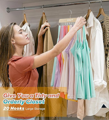 Gomyrod Bra Hanger for Closet, Tank Top Hanger w/20 Hooks Capacity Foldable Wood Space Saving Hangers, 360°Rotating Closet Organizers and Storage for Dorm & Apartment for Bra Scarf Ties(1 Pack)