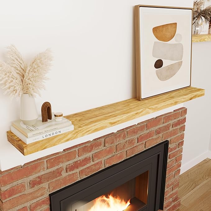 Howizz 60'' Pine Wood Floating Shelf for Wall - Rustic Wall Mounted Wooden Shelf for Stylish Home Décor, Fireplace Mantel 60inch (Natural, 60x8x2) - 1pcs