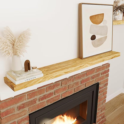 Howizz 60'' Pine Wood Floating Shelf for Wall - Rustic Wall Mounted Wooden Shelf for Stylish Home Décor, Fireplace Mantel 60inch (Natural, 60x8x2) - 1pcs