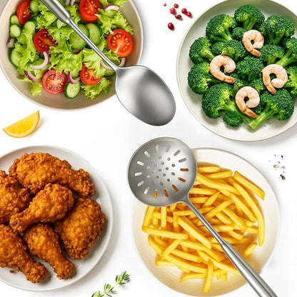 5 Pcs Newness Cooking Utensils Set, 304 Stainless Steel Kitchen Utensils Set, Metal Kitchen Accessories, Include Soup Ladle, Slotted Skimmer Spoon, Spaghetti Spoon and Spatula, Dishwasher Safe