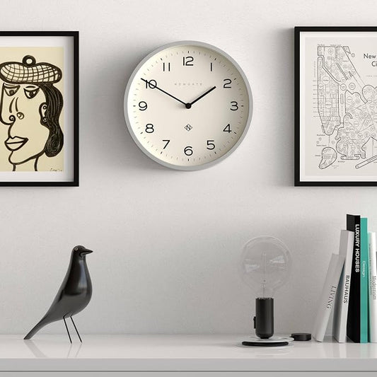 NEWGATE® Number Four Echo wall Clock | Modern Round Clock | 12 inch | Gray | Easy to Read Numbers | Ideal for Kitchen, Living Room or Office