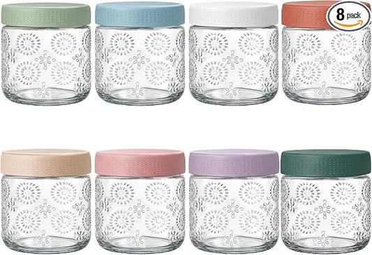 8 pack 16 oz Overnight Oats Containers with Lids, Glass Food Storage Container, Salad Jars, Mason Jars for Overnight Oats, Yogurt, Oatmeal, Salad, Coffee, Spices