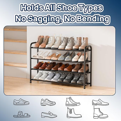 ENJOYBASICS Expandable Shoe Rack, 4 Tier Adjustable Shoe Organizer Shelf for Closet, Black Metal Free Standing Shoe Rack Storage for Small Space, Entryway