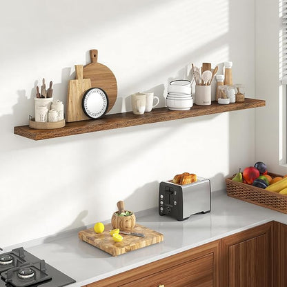 Acovy 72 Inch Floating Shelves, 8 Inch Deep Floating Shelves for Wall, Hanging Shelf with Invisible Brackets, Deep Shelves for Bathroom, Bedroom, Living Room, Brown, Set of 1