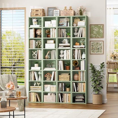 FOTOSOK 2 Pcs 71'' Tall Narrow Bookshelf, 8-Tier Media Tower Rack Set of 2, CD DVD Storage Cabinet with Adjustable Shelves, Tall Narrow Bookcase Skinny Display Bookshelf Slim Shelf, Green