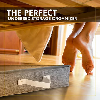 HOMELUX THEORY 2pc Low Profile Under Bed Storage Containers, Thin Under Couch Storage Organizer with Bins & Lids, Underbed Storage Box Ideal for Seasonal Clothes, Blankets, Fabric & Shoes (LightGray)