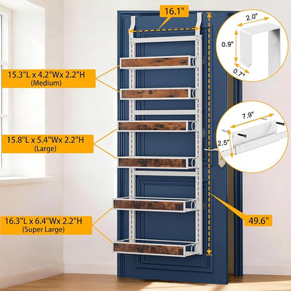 8 Tier Over The Door Pantry Orangizer 2 IN 1 Wall Mounted or Hanging Spice Rack with Adjustable Wood Basket,Heavy Duty Seasoning Storage Shelf for Kitchen Pantry and Bathroom