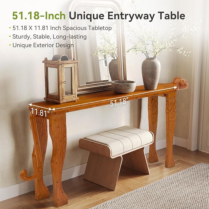 LITTLE TREE Solid Wood Narrow Sofa Table, Modern 63-Inch Console Table Behind The Couch, Entryway Table for Entrance, Hallway, Living Room, Bedroom, Brown