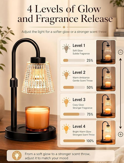 Girece Candle Warmer Lamp with Timer and Dimmer, Adjustable Height Electric Candle Warmer for Jar Candles, 2 Bulbs, Birthday Gifts for Women, Modern Home Decor Housewarming Gifts New Home